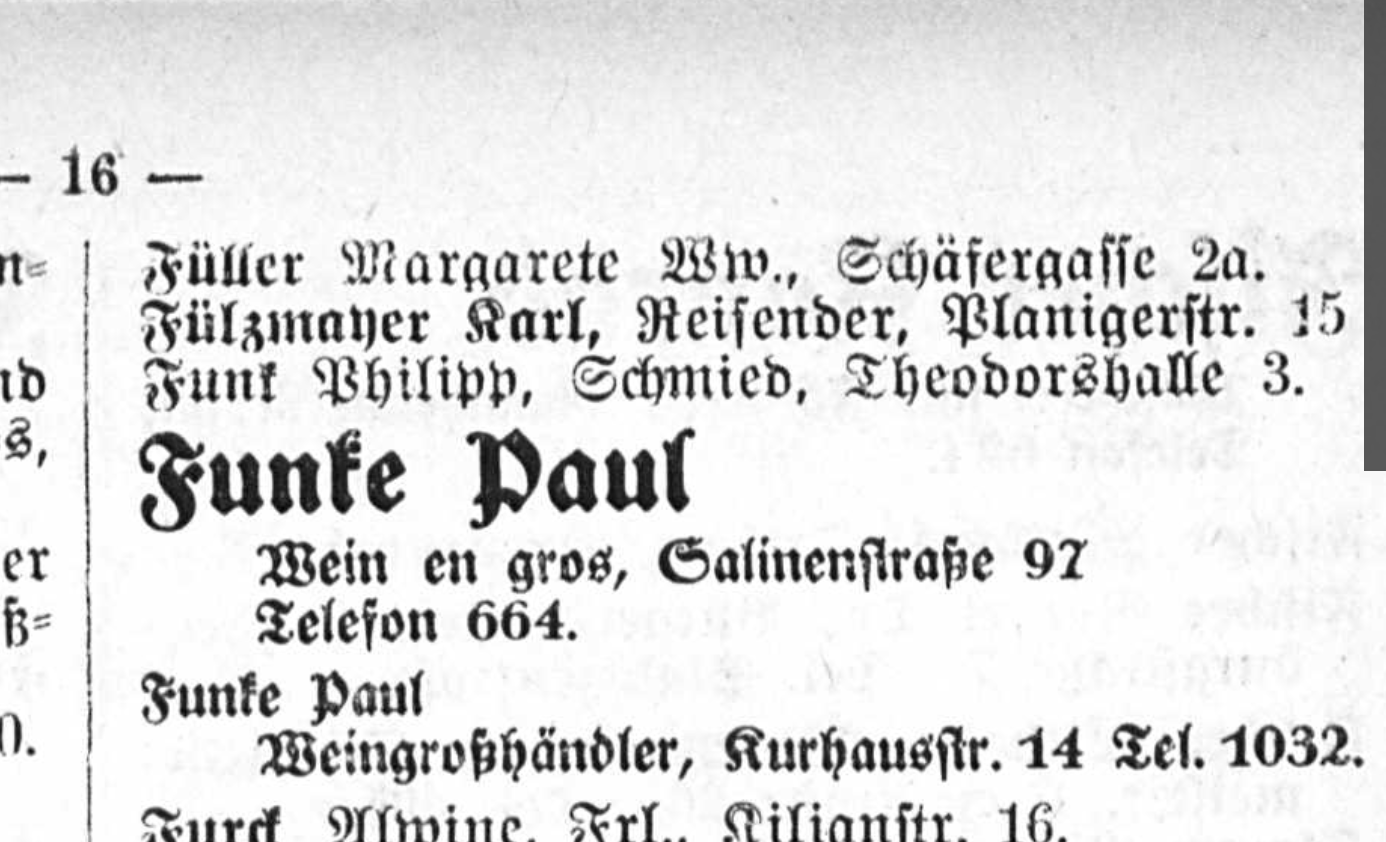 Funke Paul, vingrossist, Bad Kreuznach ca. 1921, katalogoppføringer